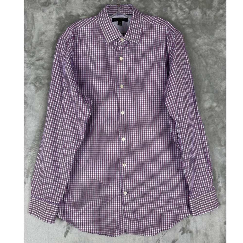 Banana Republic Mens Non Iron Slim Fit Gingham Check Dress Shirt M